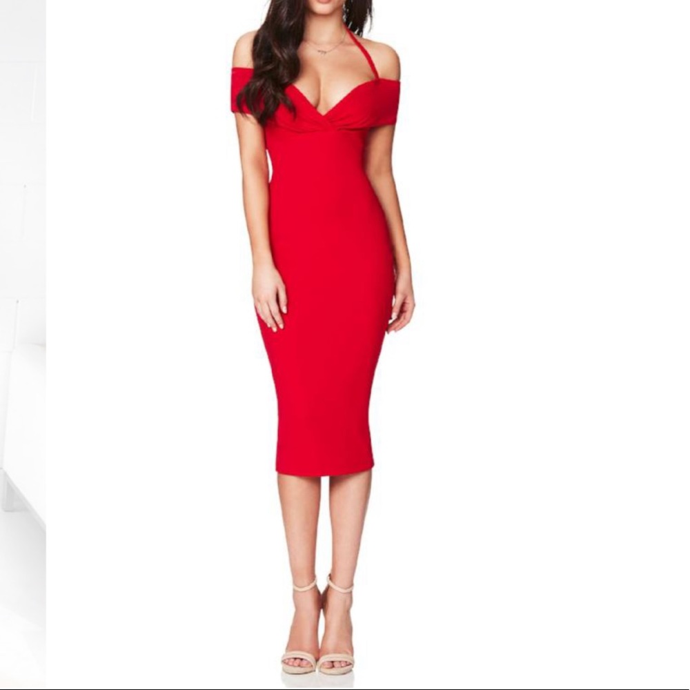 Nookie Athena Off Shoulder Halter Midi Dress XS